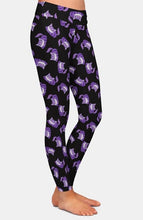 Load image into Gallery viewer, Ladies Purple Cartoon Cats Printed Leggings