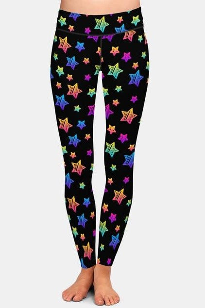 Ladies Neon Printed Stars Leggings