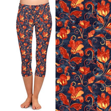Load image into Gallery viewer, Ladies Paisley/Orange Floral Patterned Soft Brushed Capri Leggings
