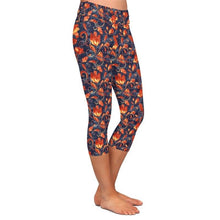Load image into Gallery viewer, Ladies Paisley/Orange Floral Patterned Soft Brushed Capri Leggings