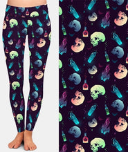 Load image into Gallery viewer, Halloween Style Crystals, Skulls And Potions Printed Brushed Leggings