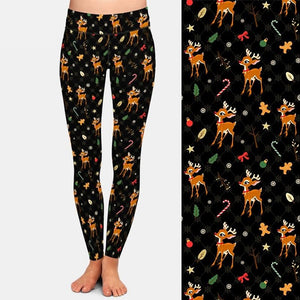 Ladies Fashion Christmas Deer Printed Leggings