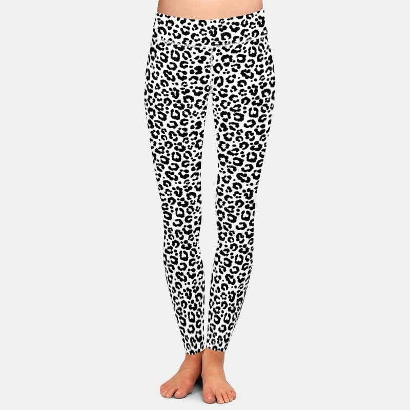 Ladies 3D Black & White Leopard Printed Leggings