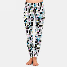 Laden Sie das Bild in den Galerie-Viewer, Ladies Crossword Puzzle With Flowers &amp; Butterflies Printed Leggings