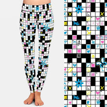 Laden Sie das Bild in den Galerie-Viewer, Ladies Crossword Puzzle With Flowers &amp; Butterflies Printed Leggings