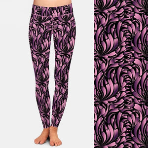 Ladies Purple Swirl Hearts Printed Leggings
