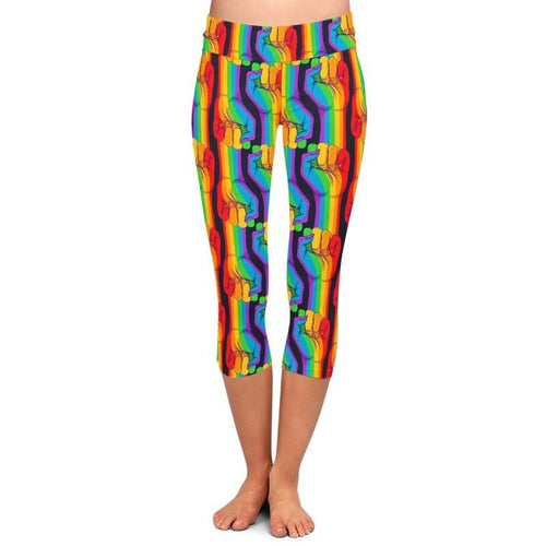 Ladies Gorgeous Rainbow Hands Printed Capri Leggings