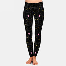 Cargar imagen en el visor de la galería, Ladies 3D Black Cats Patterned Milk Silk Leggings