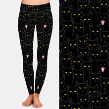 Cargar imagen en el visor de la galería, Ladies 3D Black Cats Patterned Milk Silk Leggings