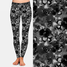 Charger l&#39;image dans la galerie, Ladies Grey Skull &amp; Roses Patterned Leggings