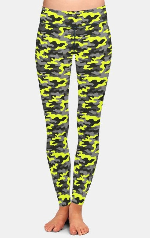 Womens 3D Yellow Camouflage Printed Leggings