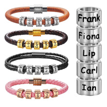 Carica l&#39;immagine nel visualizzatore di Gallery, Unisex Customized Name Bracelets - Stainless Steel Beads - Genuine Leather