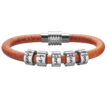 Cargar imagen en el visor de la galería, Unisex Customized Name Bracelets - Stainless Steel Beads - Genuine Leather