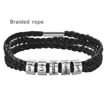 Load image into Gallery viewer, Unisex Customized Name Bracelets - Stainless Steel Beads - Genuine Leather