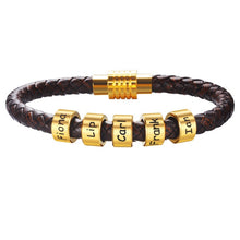 Laden Sie das Bild in den Galerie-Viewer, Unisex Customized Name Bracelets - Stainless Steel Beads - Genuine Leather