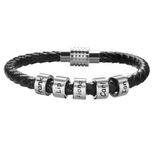 Cargar imagen en el visor de la galería, Unisex Customized Name Bracelets - Stainless Steel Beads - Genuine Leather