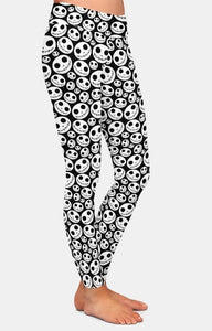 Ladies Halloween Skeleton Faces Printed Leggings