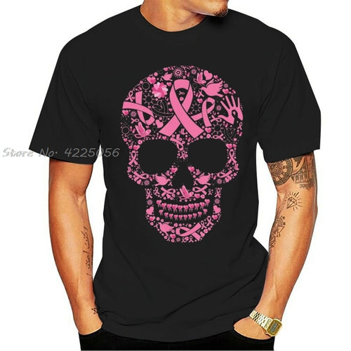Tattoo Skull Breast Cancer Awareness Printed T-Shirts