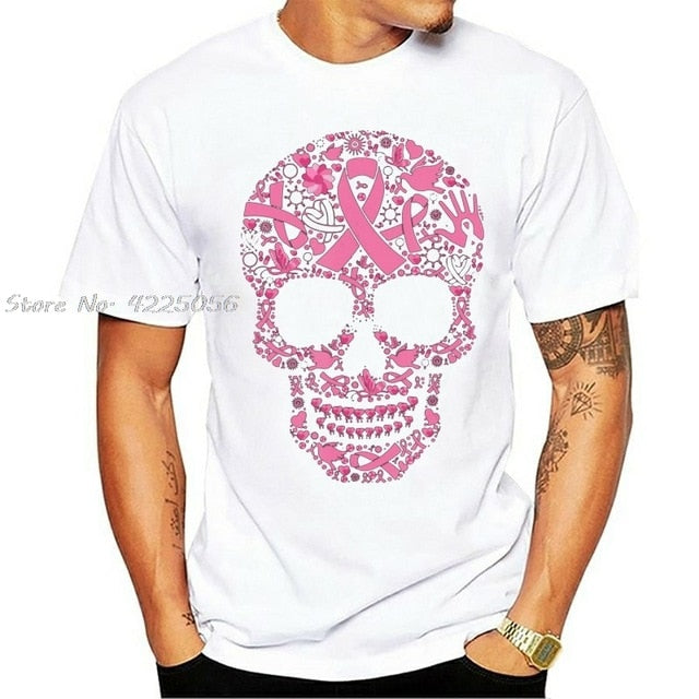 Tattoo Skull Breast Cancer Awareness Printed T-Shirts