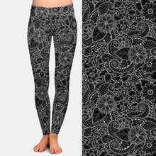 Load image into Gallery viewer, Ladies Black With White Lace Printed Leggings