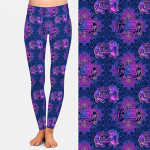 Ladies 3D Coloured Elephants & Mandala Lotus Paisley Printed Leggings