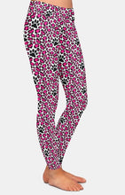 Laden Sie das Bild in den Galerie-Viewer, Ladies Fashion Pink Leopard Skin With Cat Paw Prints Printed Leggings