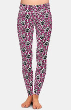 Laden Sie das Bild in den Galerie-Viewer, Ladies Fashion Pink Leopard Skin With Cat Paw Prints Printed Leggings