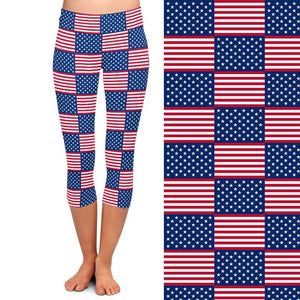 Ladies 3D American Flags & Designs Printed Capri Leggings