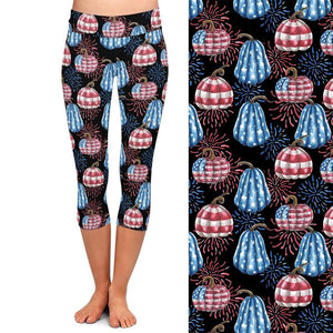 Ladies 3D American Flags & Designs Printed Capri Leggings