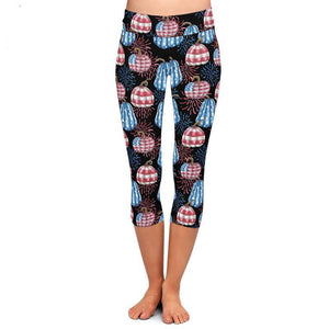 Ladies 3D American Flags & Designs Printed Capri Leggings