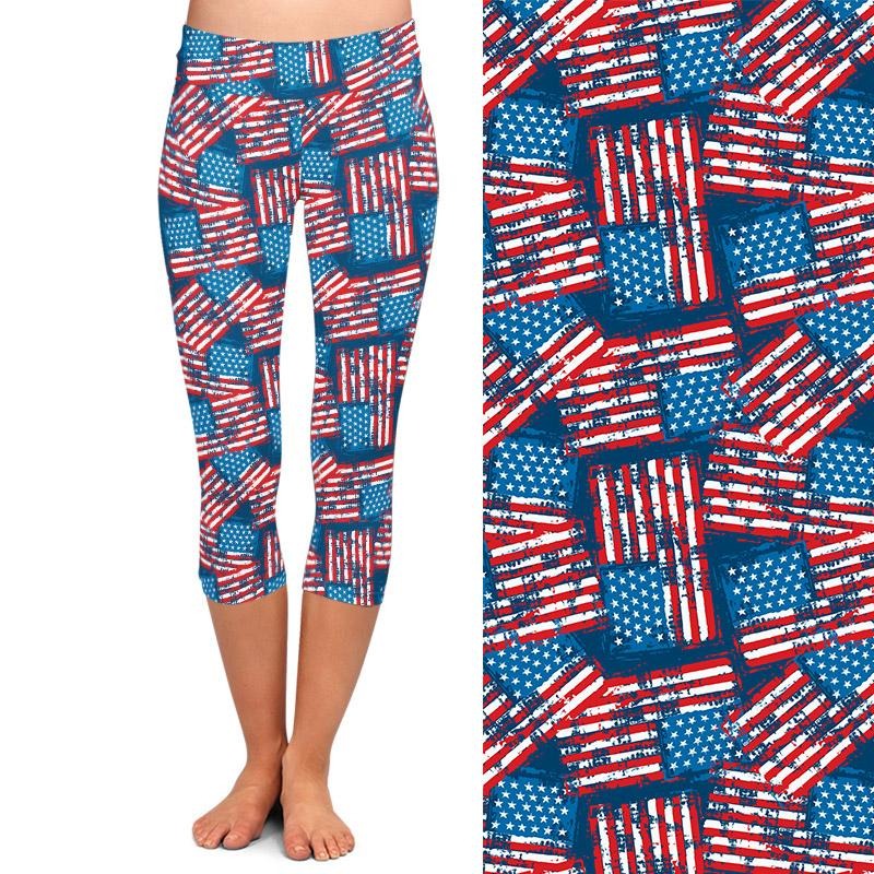 Ladies 3D American Flags & Designs Printed Capri Leggings