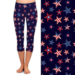 Ladies 3D American Flags & Designs Printed Capri Leggings