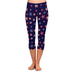 Ladies 3D American Flags & Designs Printed Capri Leggings