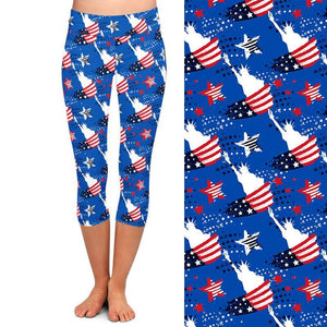 Ladies 3D American Flags & Designs Printed Capri Leggings