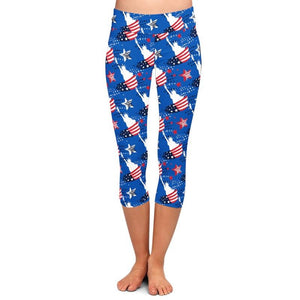 Ladies 3D American Flags & Designs Printed Capri Leggings