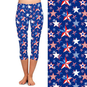 Ladies 3D American Flags & Designs Printed Capri Leggings