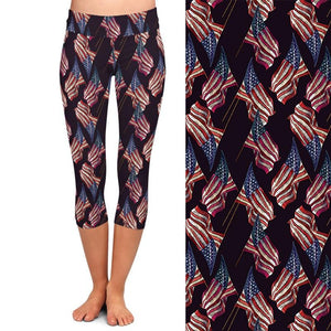 Ladies 3D American Flags & Designs Printed Capri Leggings