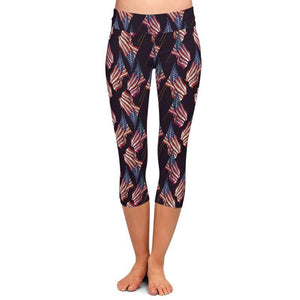 Ladies 3D American Flags & Designs Printed Capri Leggings