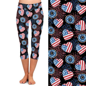 Ladies 3D American Flags & Designs Printed Capri Leggings