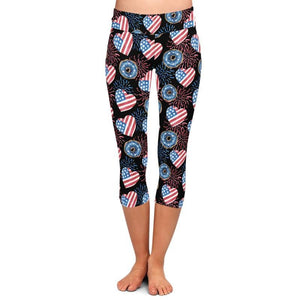 Ladies 3D American Flags & Designs Printed Capri Leggings