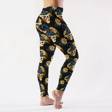 Load image into Gallery viewer, Ladies Witches Hats On Skulls &amp; Sunflowers Digital Printed Leggings