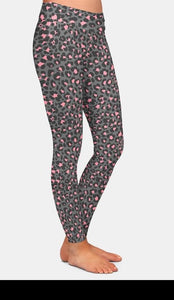 Womens 3D Grey/Pink Leopard Fitness Leggings
