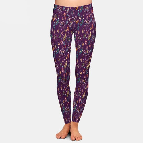 Ladies 3D Printed Purple Dreamcatcher Leggings