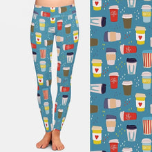 Laden Sie das Bild in den Galerie-Viewer, Ladies Fashion 3D Hand Drawn Various Coffee Cups Printed Leggings