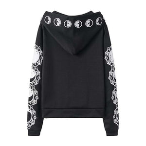 Womens Gothic Punk Long Sleeve Witch Printed Hoodie