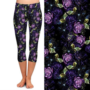 Ladies Purple Roses Capri Leggings
