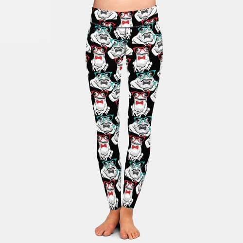 Ladies 3D Frogs In Glasses & Bow Ties Printed Leggings