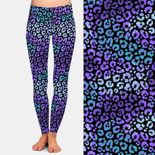 Charger l&#39;image dans la galerie, Ladies Beautiful 3D Purple Leopard Print &amp; Leaves Patterned Leggings
