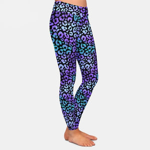 Ladies Beautiful 3D Purple Leopard Print & Leaves Patterned Leggings
