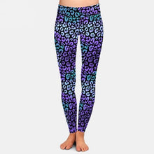 Load image into Gallery viewer, Ladies Beautiful 3D Purple Leopard Print &amp; Leaves Patterned Leggings